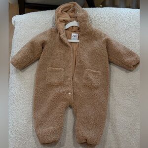 ZARA Toddler Tan Sherpa Hooded One-Piece Snow Suit